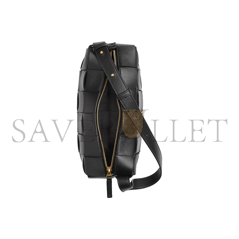 BOTTEGA VENETA BRICK CASSETTE 18-CHECK GOLD-FINISH INTRECCIO ZIPPER LEATHER 709360VMAY18425 (28*14*10cm)